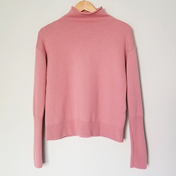 Aritzia Wilfred Cyprie Sweater M 100% Merino Wool Mockneck Jumper Pink Cozy $138 - Picture 2 of 14